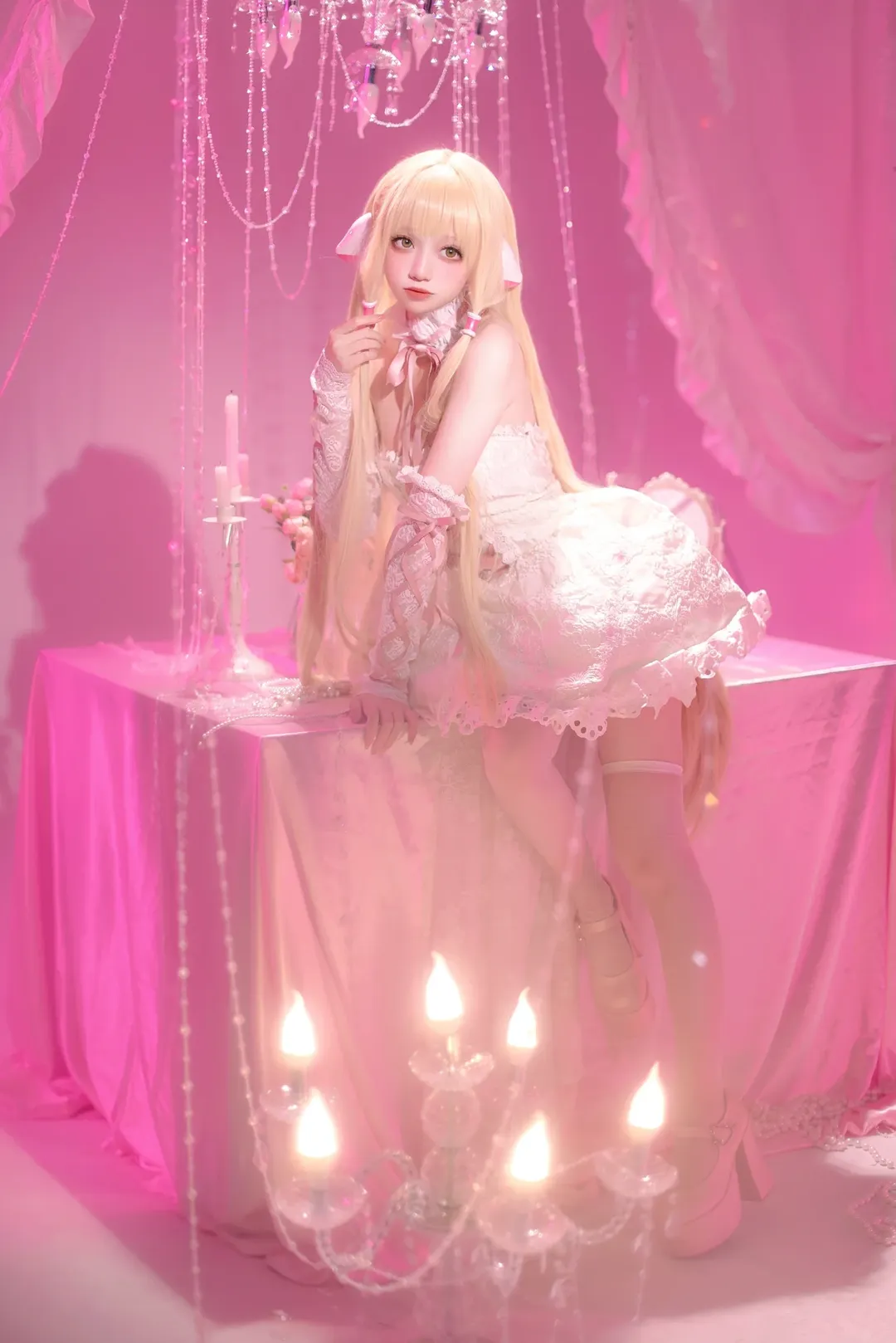 二次元cosplay, 小叽cos, 人形电脑天使心, 蕾丝洋装, 梦幻粉系摄影 - 第1张