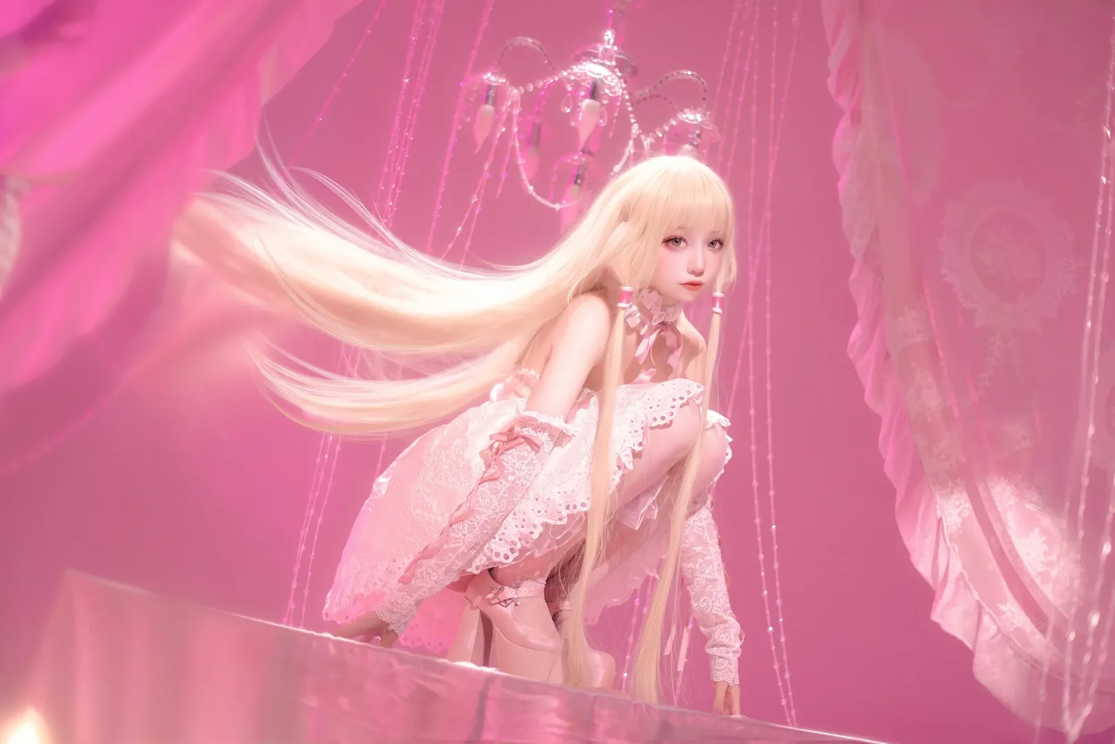 二次元cosplay, 小叽cos, 人形电脑天使心, 蕾丝洋装, 梦幻粉系摄影 - 第11张