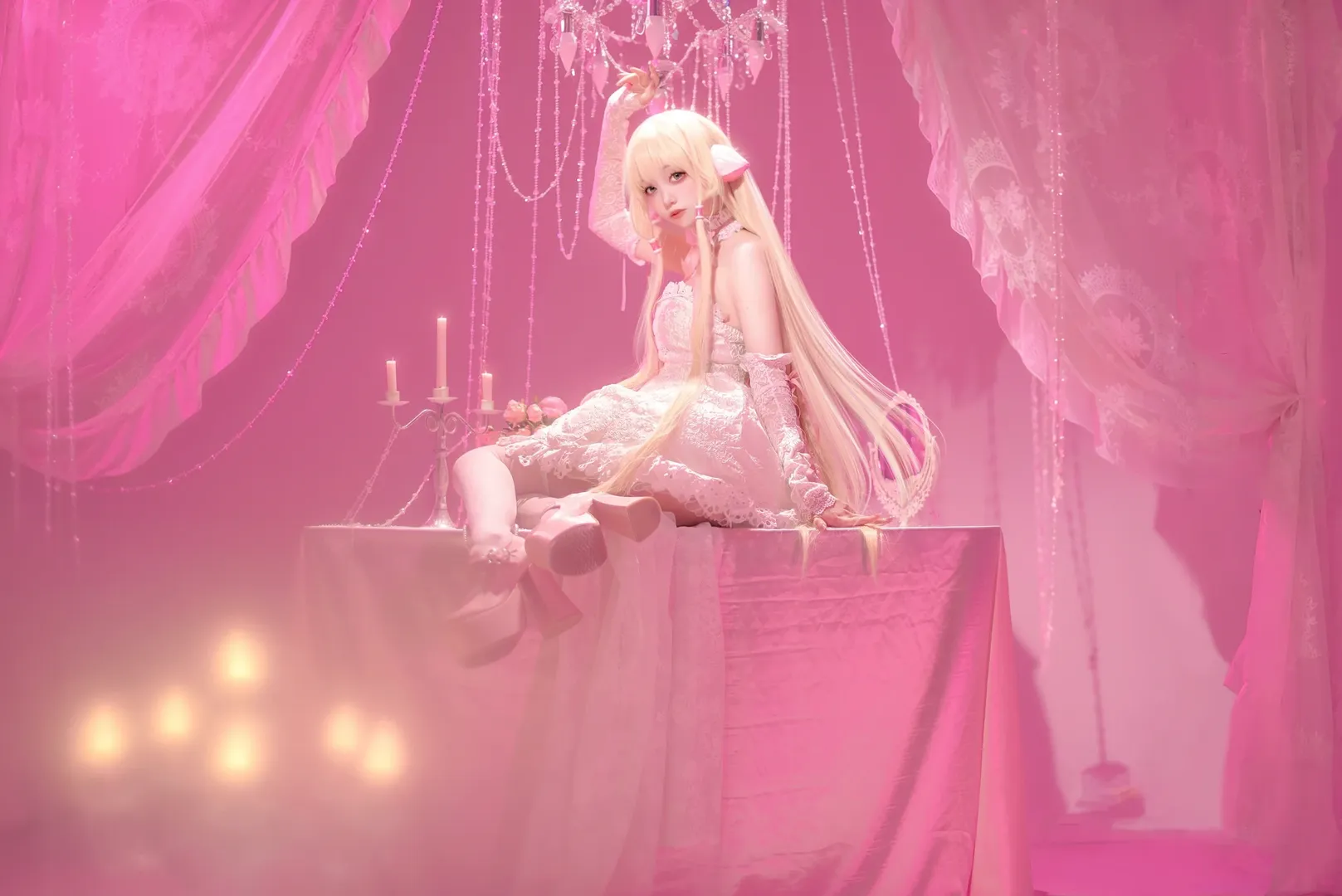 二次元cosplay, 小叽cos, 人形电脑天使心, 蕾丝洋装, 梦幻粉系摄影 - 第12张