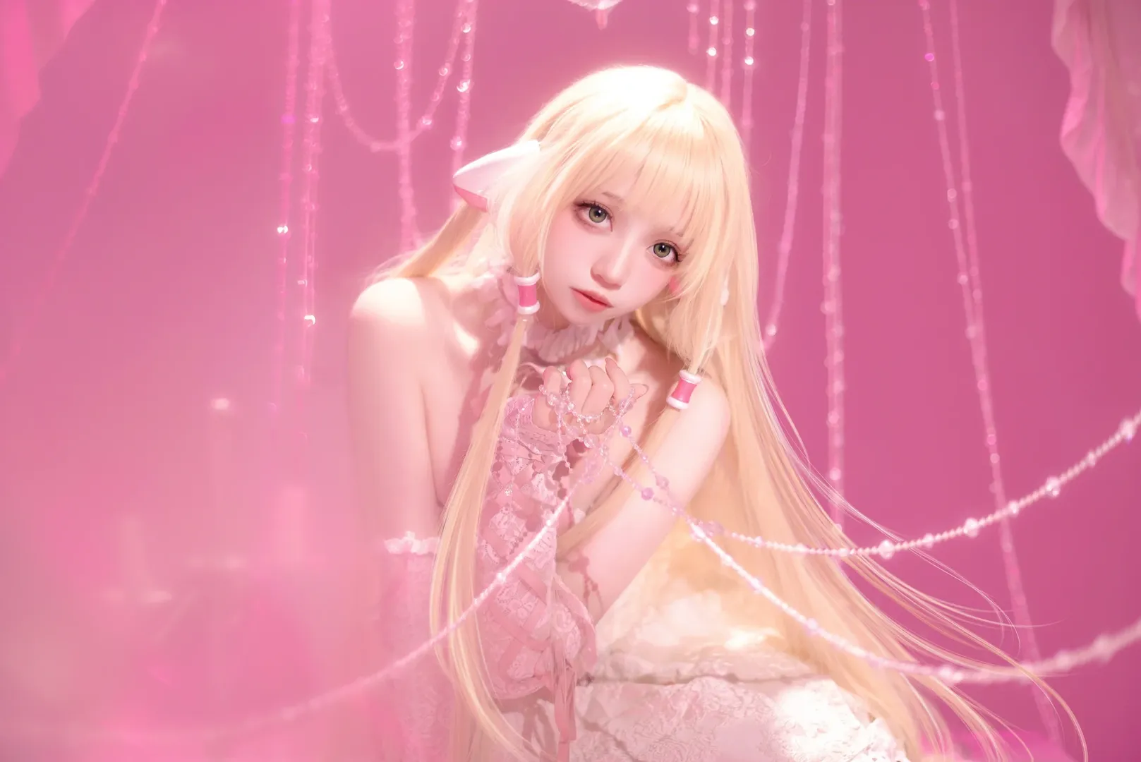 二次元cosplay, 小叽cos, 人形电脑天使心, 蕾丝洋装, 梦幻粉系摄影 - 第14张