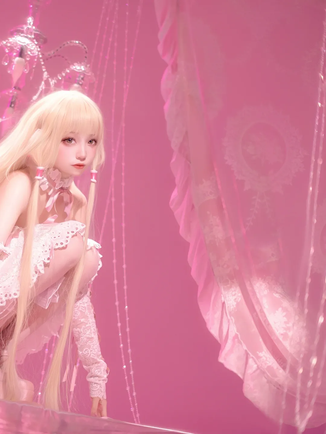 二次元cosplay, 小叽cos, 人形电脑天使心, 蕾丝洋装, 梦幻粉系摄影 - 第3张