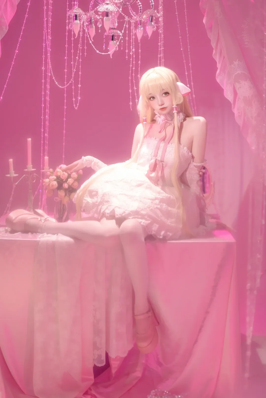 二次元cosplay, 小叽cos, 人形电脑天使心, 蕾丝洋装, 梦幻粉系摄影