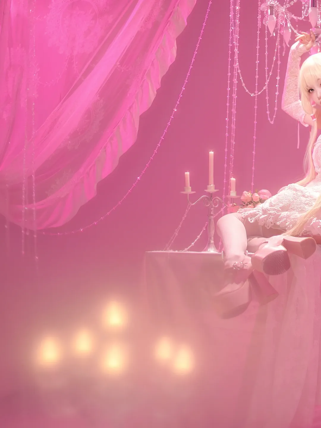 二次元cosplay, 小叽cos, 人形电脑天使心, 蕾丝洋装, 梦幻粉系摄影 - 第5张