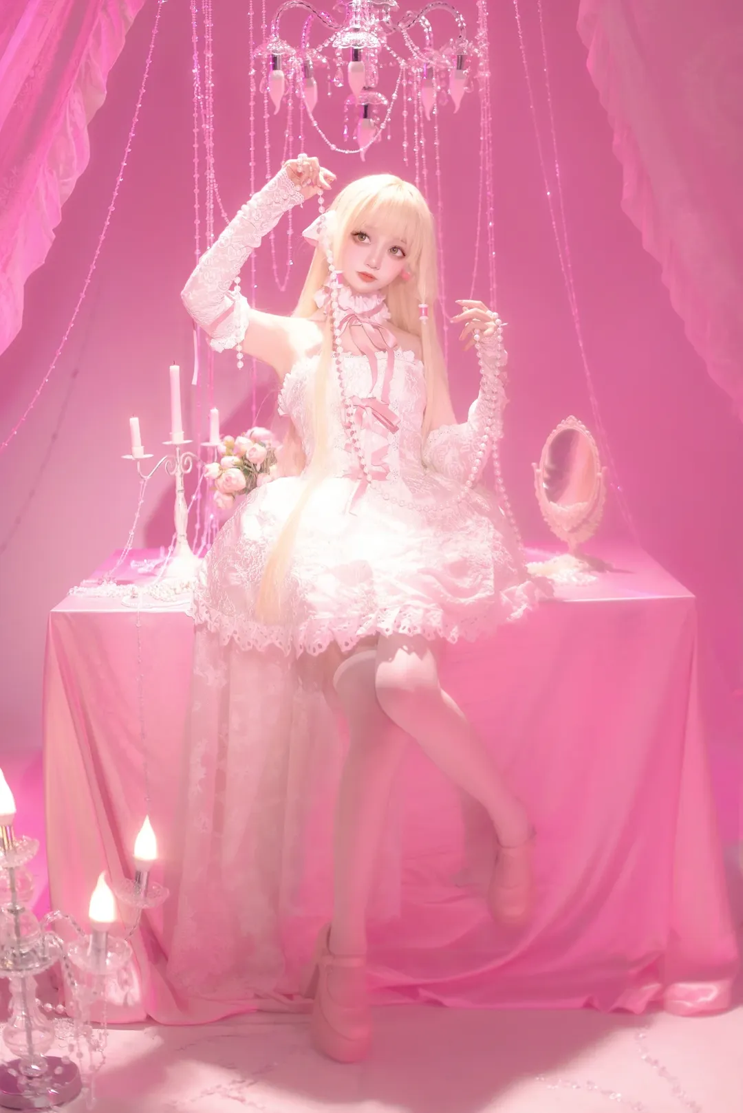 二次元cosplay, 小叽cos, 人形电脑天使心, 蕾丝洋装, 梦幻粉系摄影 - 第7张