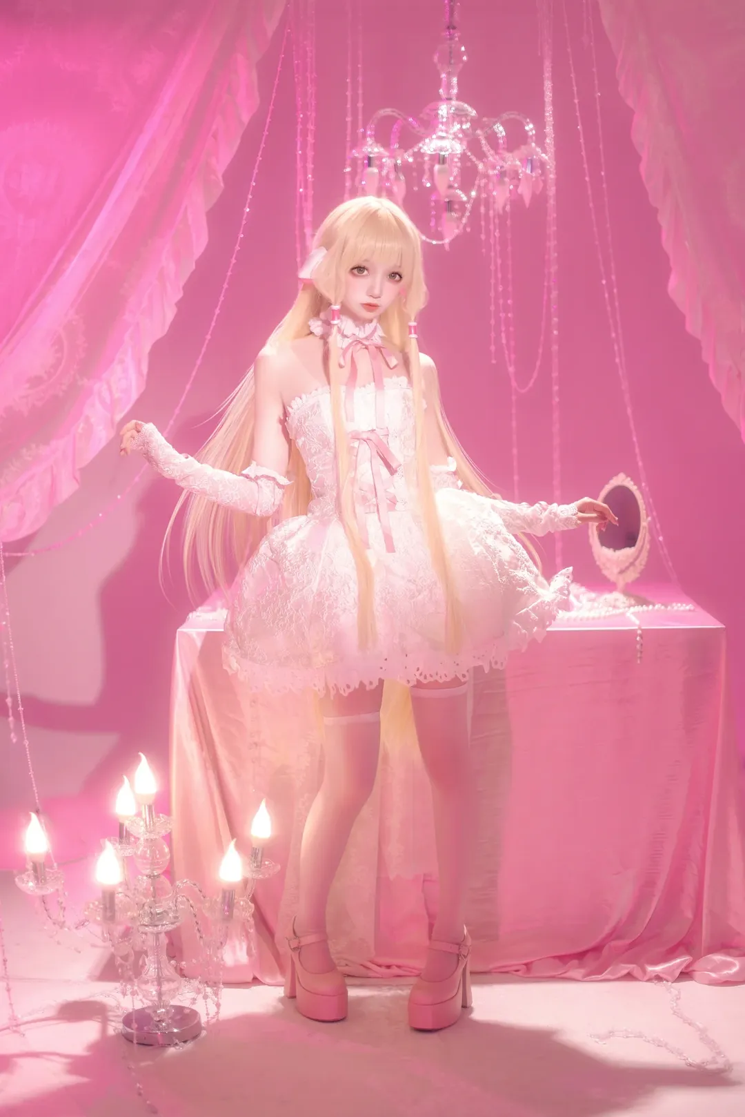 二次元cosplay, 小叽cos, 人形电脑天使心, 蕾丝洋装, 梦幻粉系摄影 - 第8张