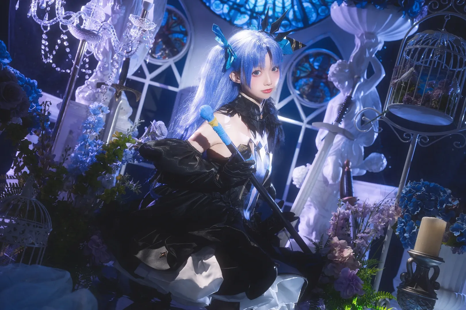 Fate/Grand Order, cosplay摄影, 蓝发双马尾, 宇宙艾蕾cos, 哥特礼服 - 第3张