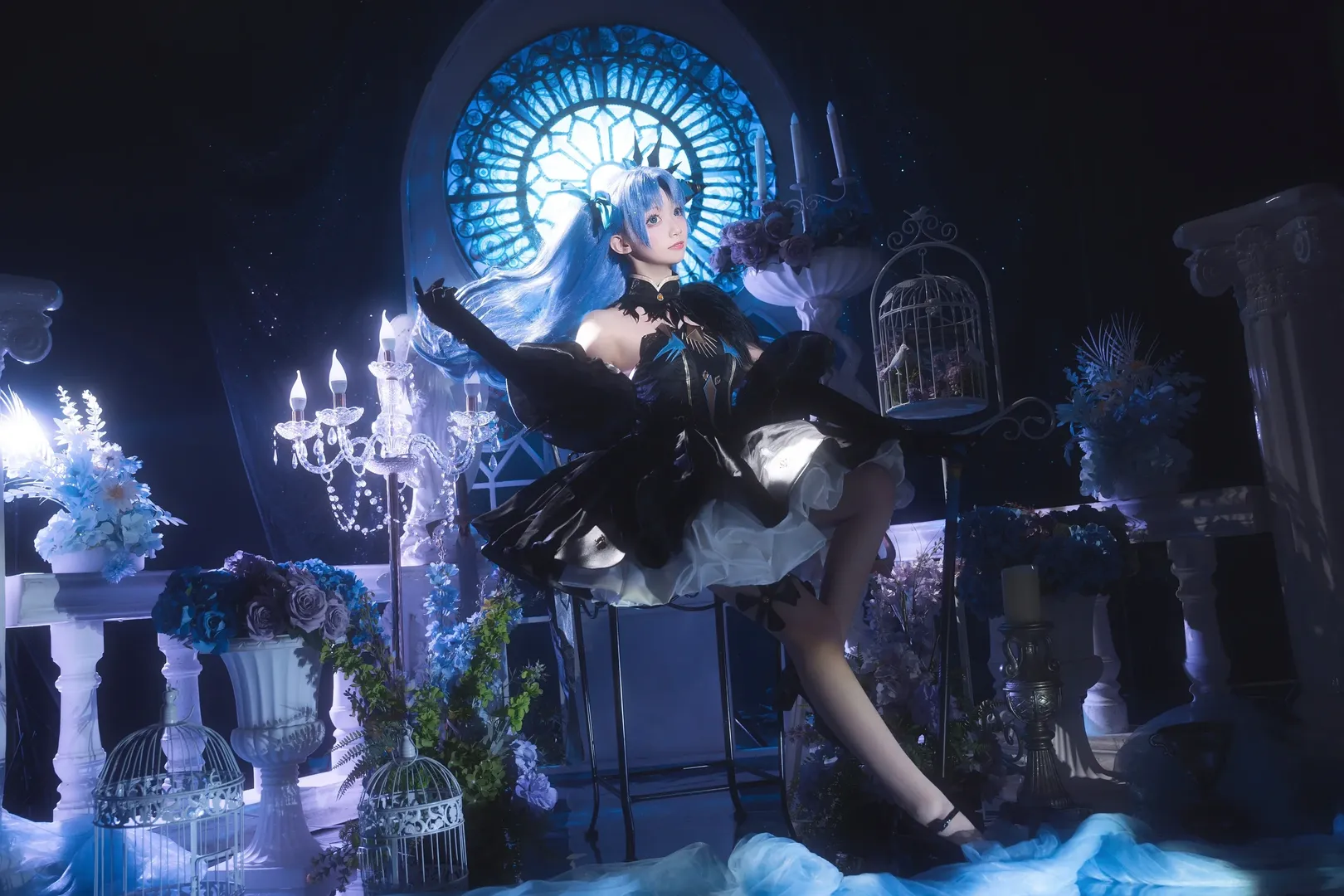 Fate/Grand Order, cosplay攝影, 藍髮雙馬尾, 宇宙艾蕾cos, 哥特禮服