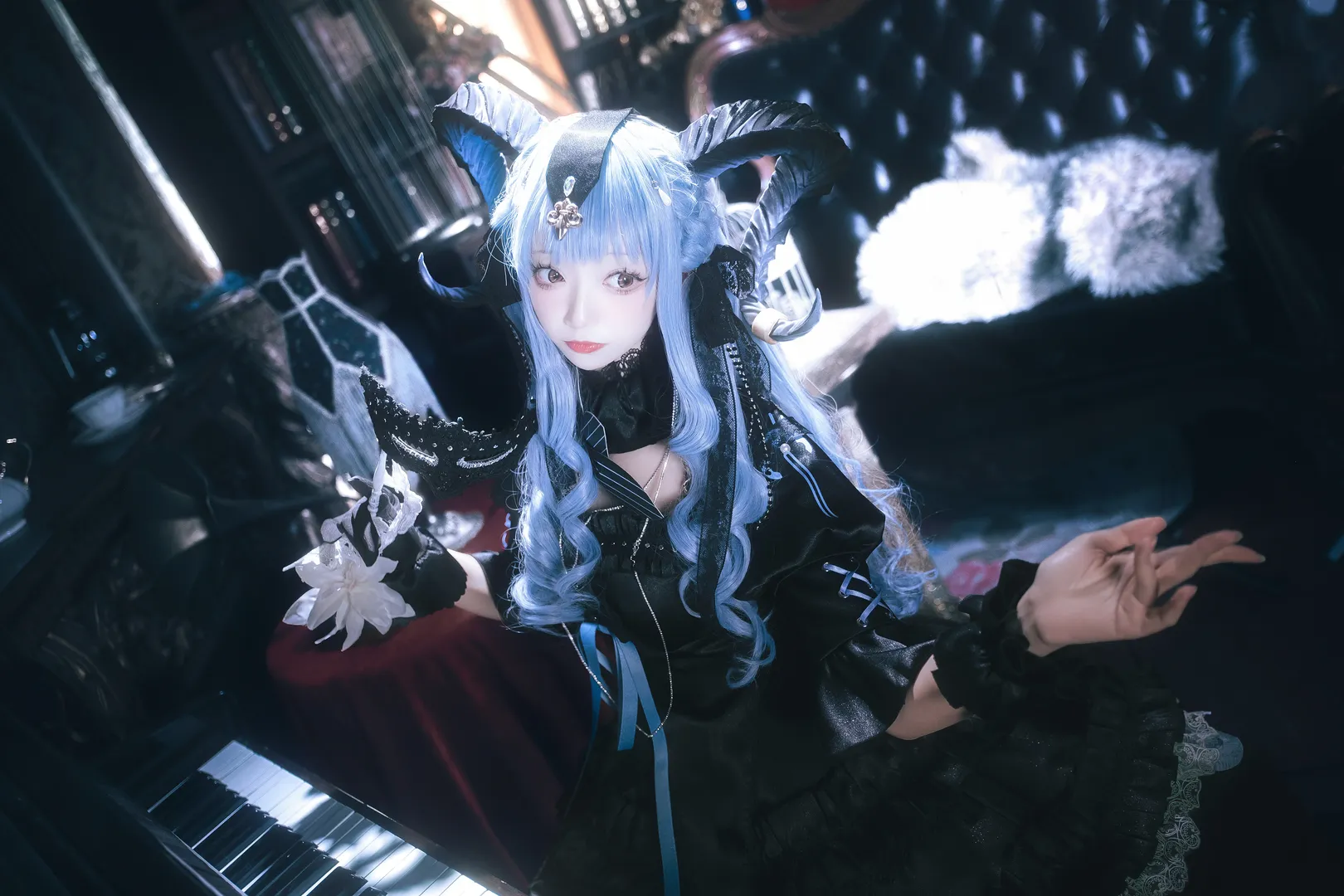 丰川祥子cos, 明日方舟, 哥特风cosplay, 钢琴写真, avemujica - 第11张