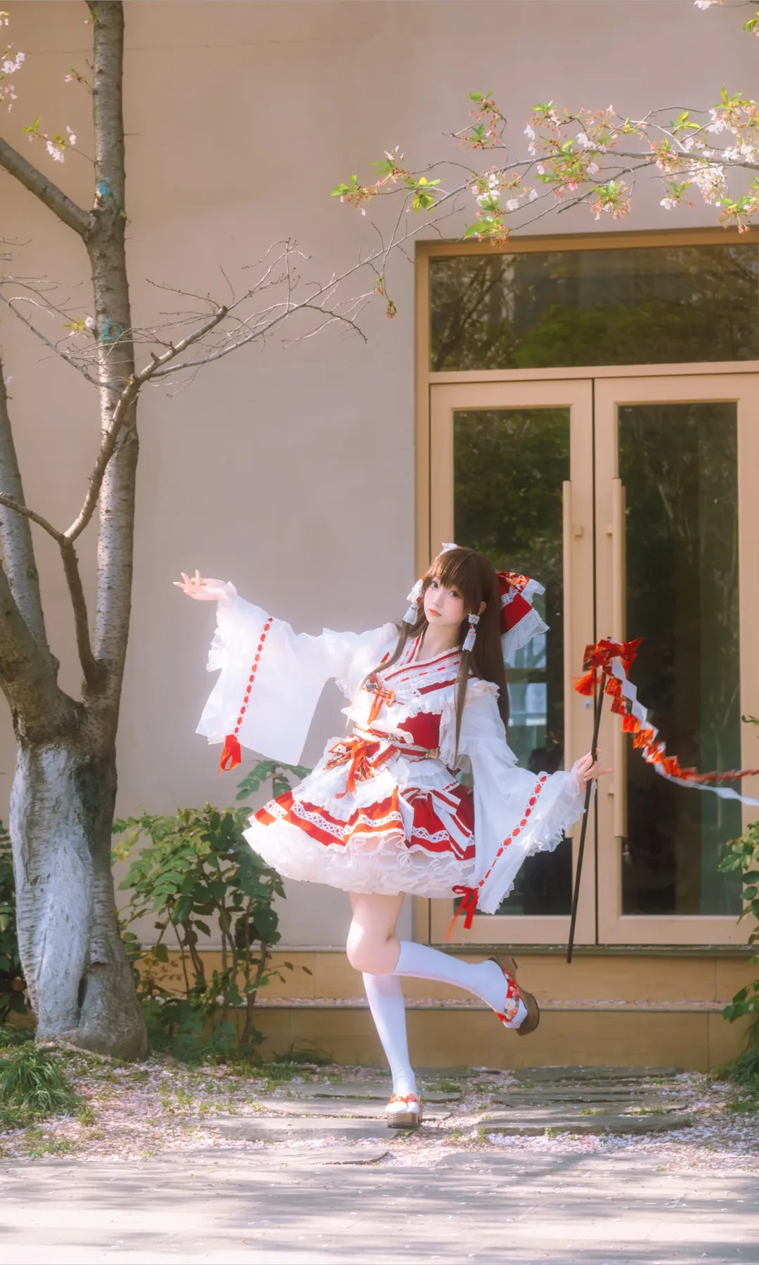 角色扮演, 博丽灵梦cos, 东方project, 巫女服, 樱花写真 - 第2张