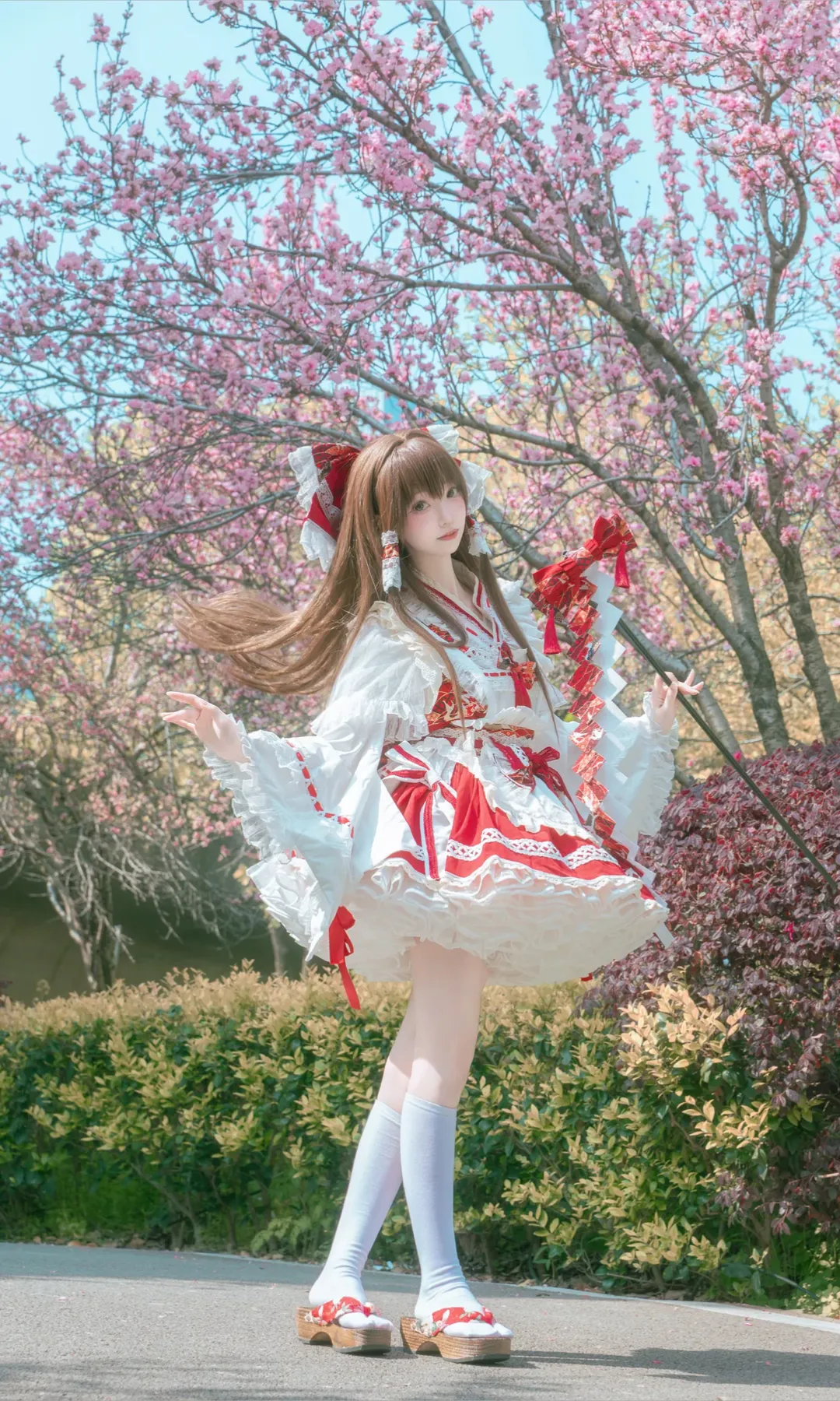 角色扮演, 博丽灵梦cos, 东方project, 巫女服, 樱花写真