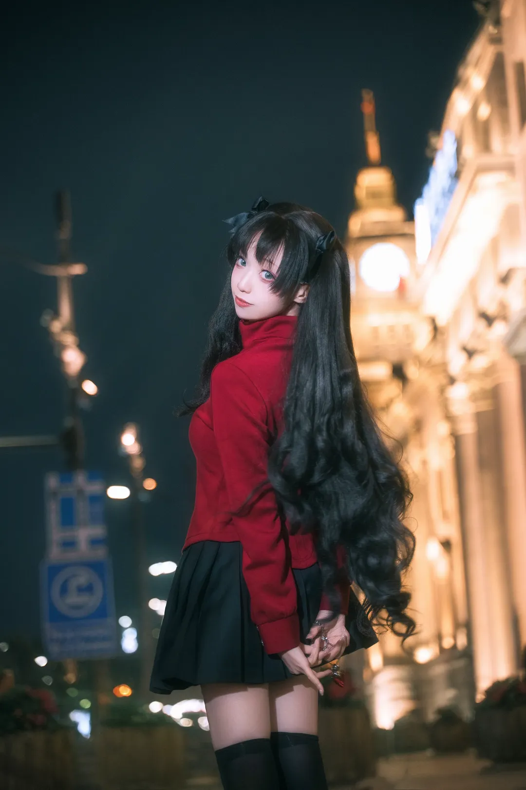二次元摄影, 远坂凛cos, Fate/stay night, 双马尾, 夜景cosplay