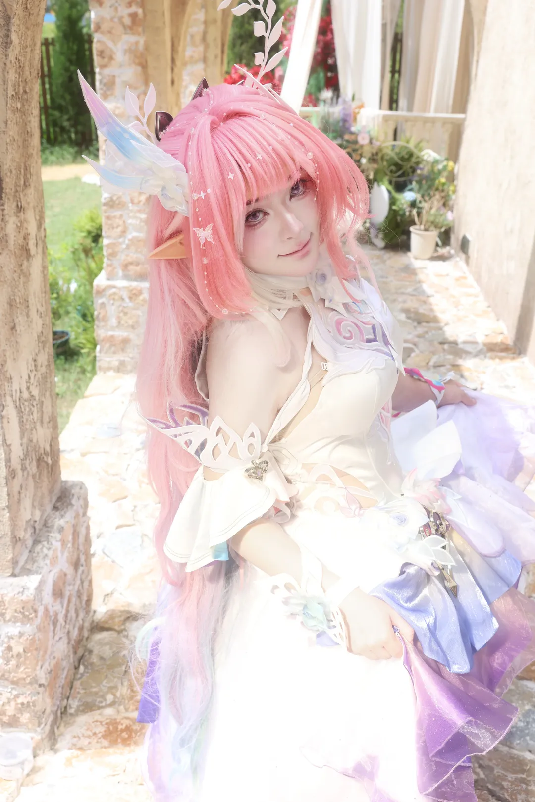 昔涟cos, 户外摄影, 粉色假发, 精灵cosplay, 永恒的浪漫 - 第1张