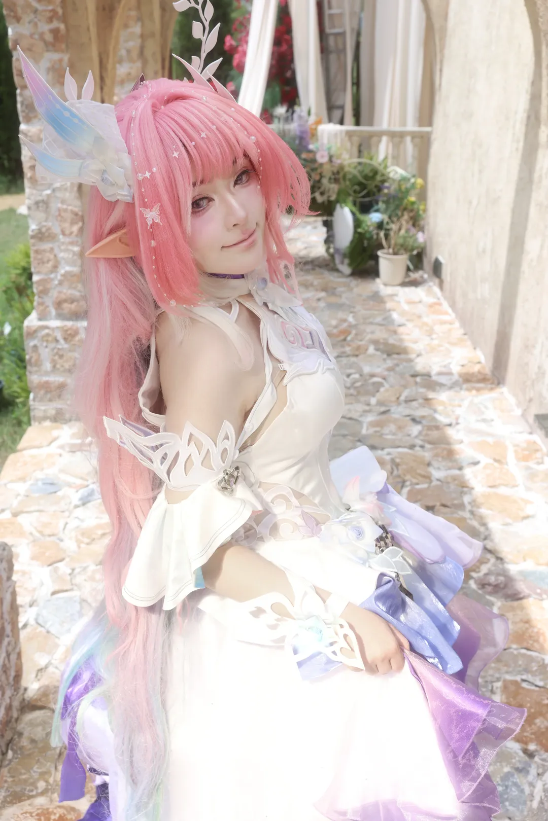 Cyrene Cosplay, Outdoor photography, Pink wig, Elf cosplay, Eternal romance