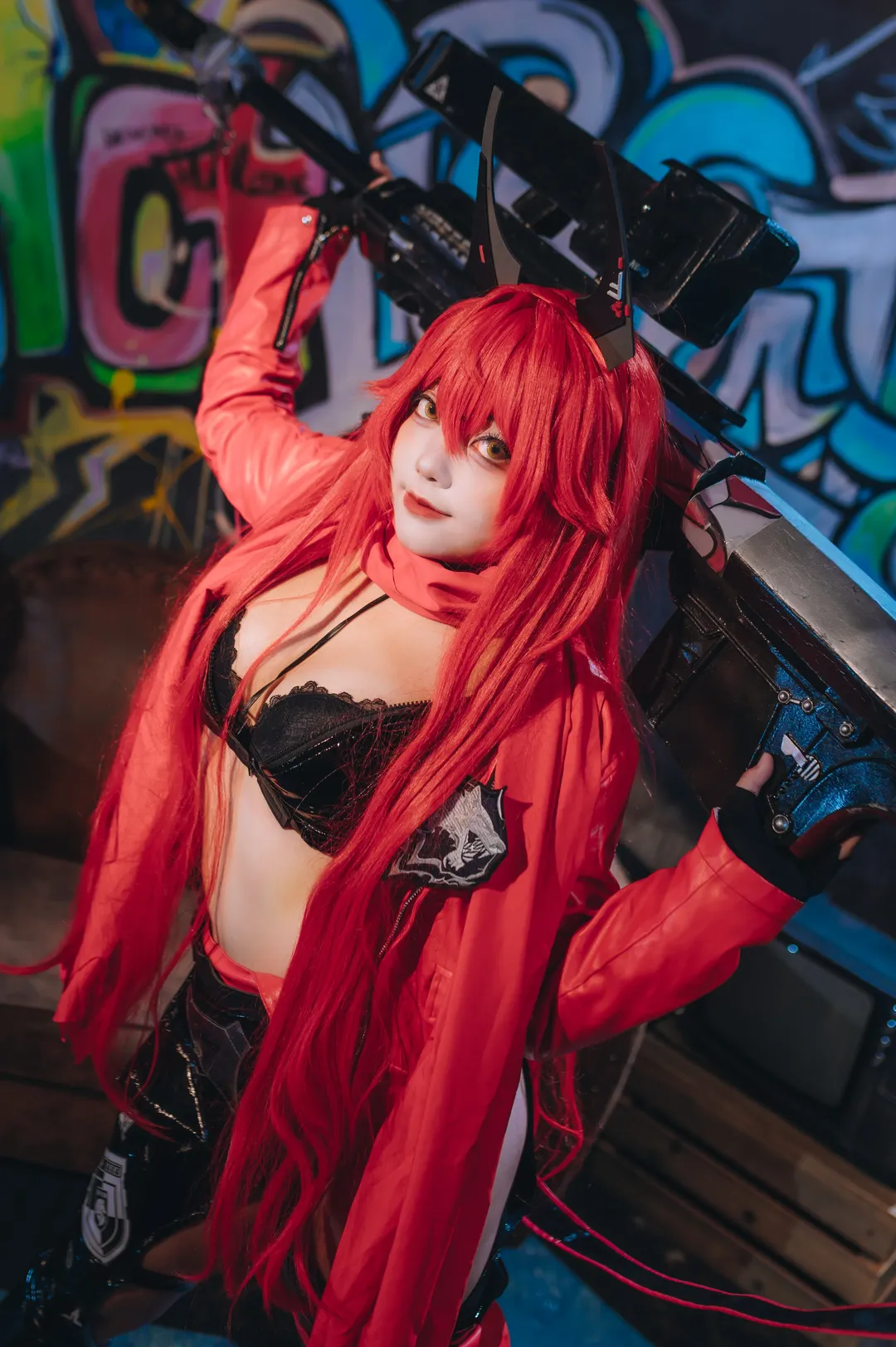 胜利女神妮姬, cosplay摄影, 红发造型, 小红帽cos, 机械巨枪