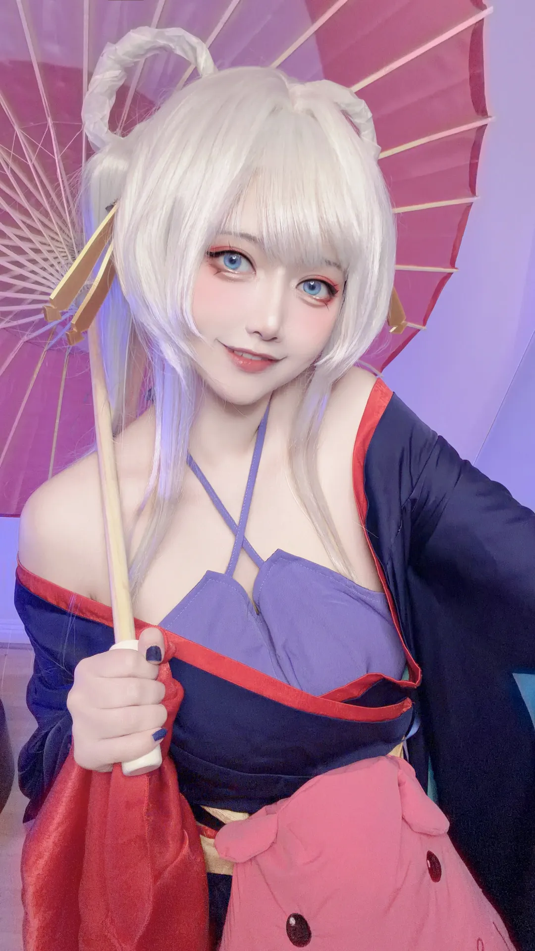 二次元角色扮演, 超时空辉夜姬, 月见八千代cos, 和风服饰穿搭, 白毛双丸子头