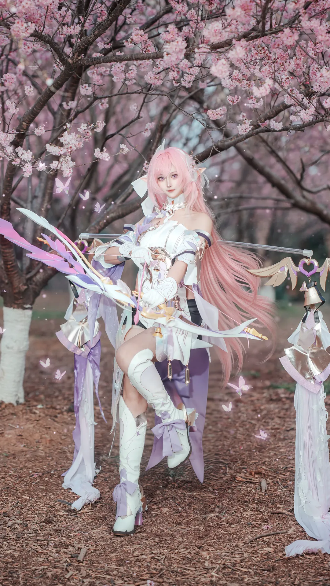 Elysia Cosplay, Honkai Impact 3rd, Anime cosplay, Elf girl, Cherry blossom outdoor photoshoot - Image 2