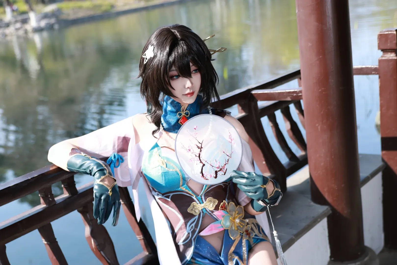 Anime-style photography, Honkai: Star Rail, Ruan Mei cosplay, Chinese-style cosplay, Han-element clothing