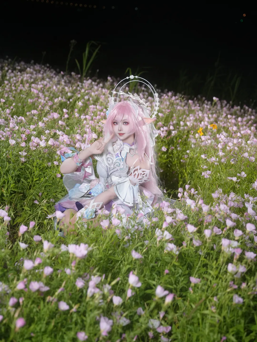 昔涟cos, 崩坏星穹铁道, 二次元cos, 夜景人像, 月见草花海 - 第2张