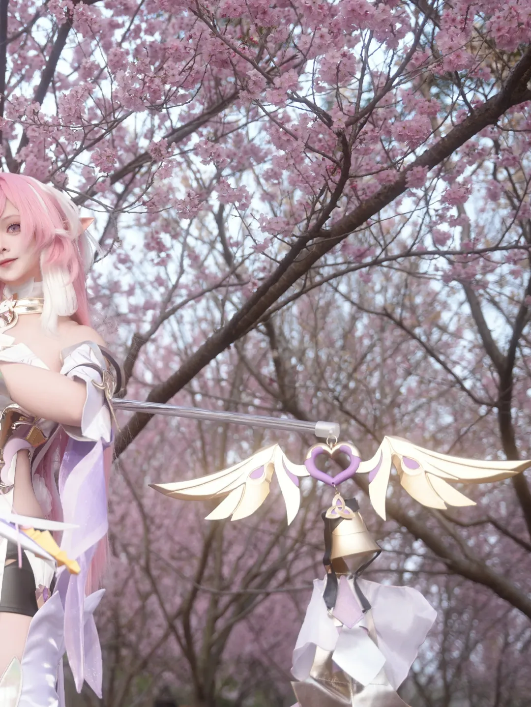 爱莉希雅cos, 崩坏3, 人之律者, 户外cosplay, 樱花写真 - 第2张