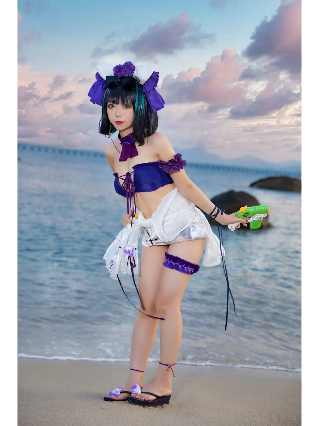 cosplay, 二次元少女, 柴郡cos, 碧蓝航线, 海边拍照
