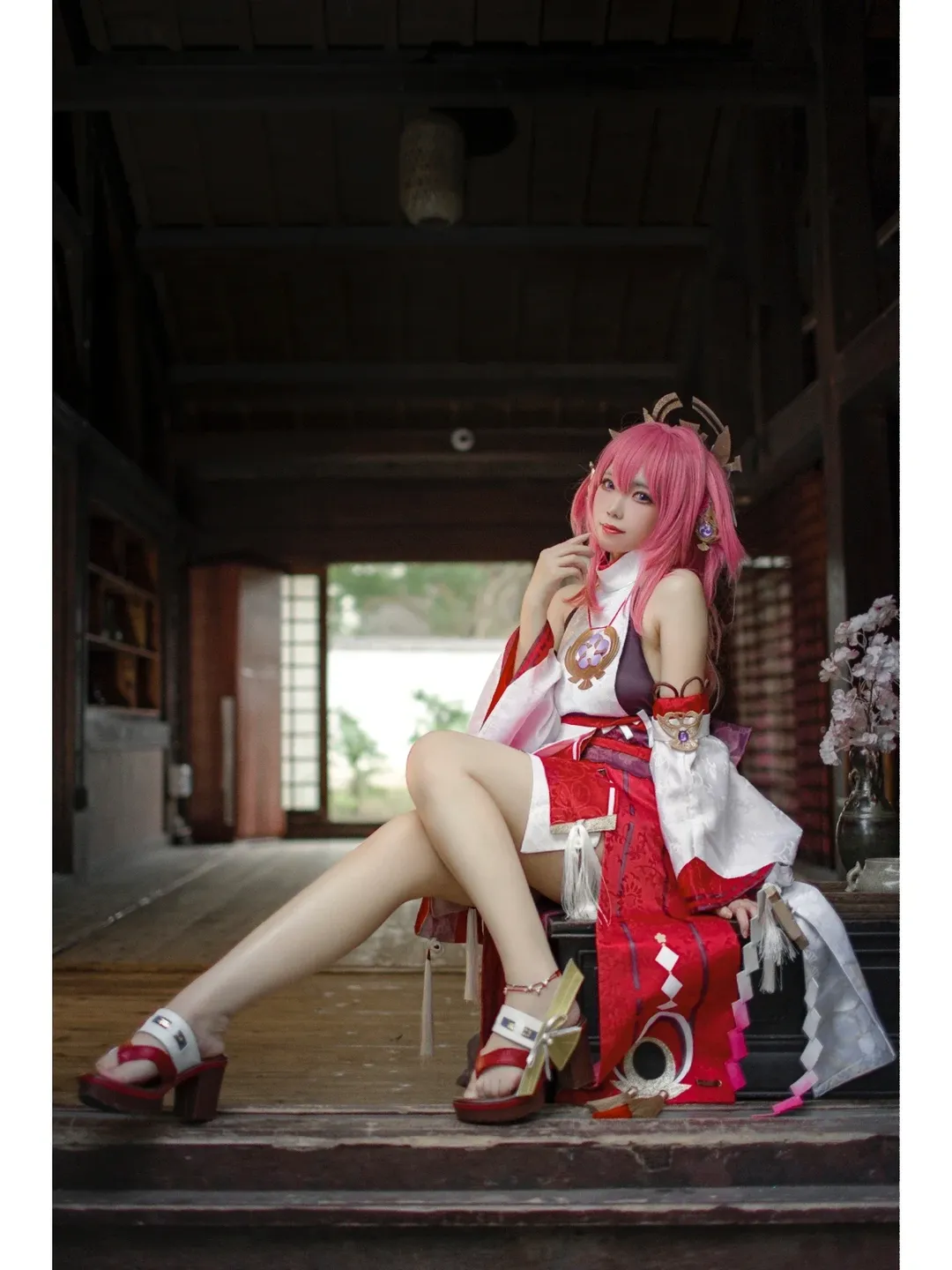 原神, 二次元cosplay, 八重神子cos, 日式和风, 狐巫女