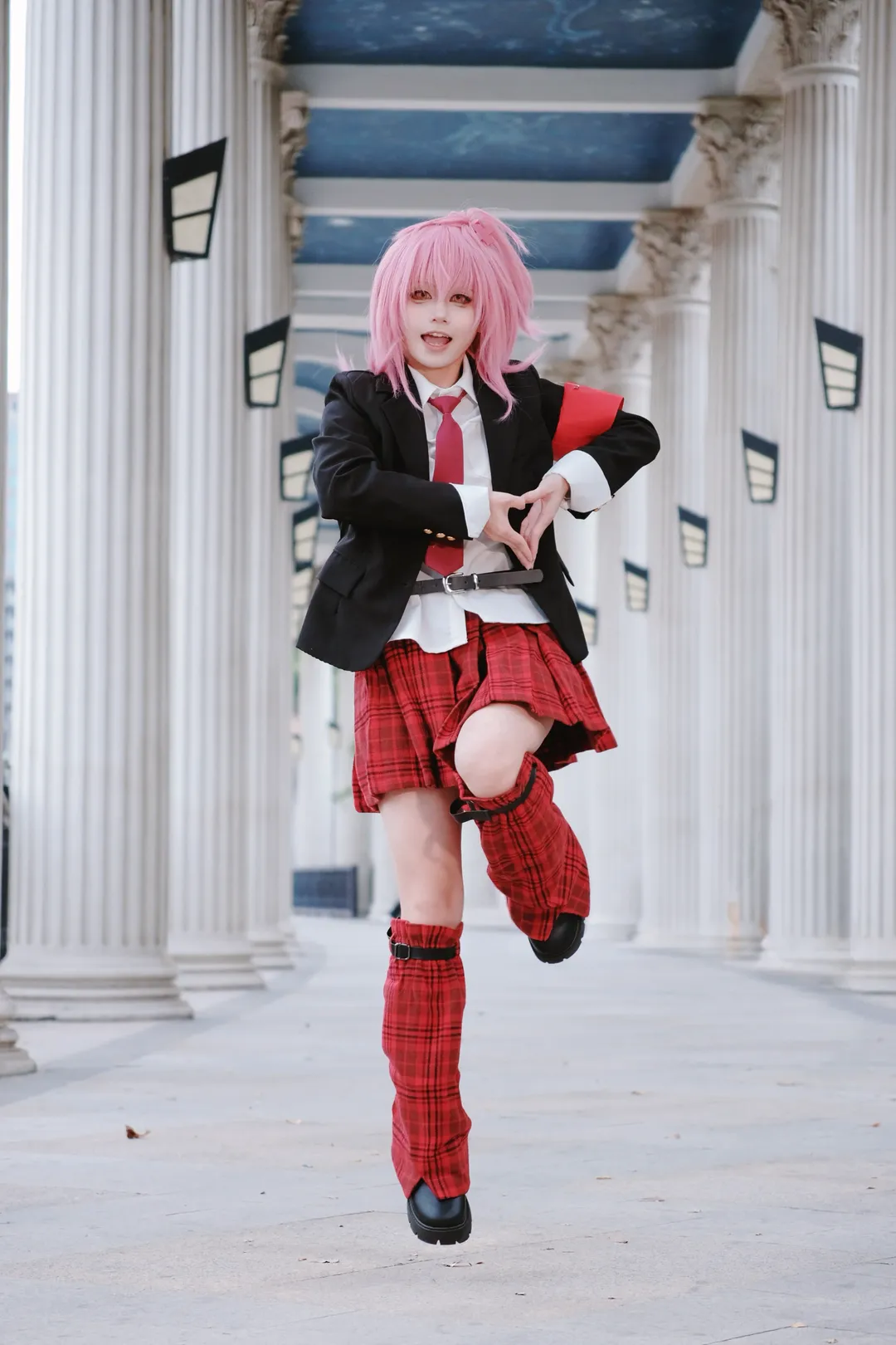 校園風cosplay, 守護甜心, 日奈森亞夢cos, 紅黑格紋制服, 粉紅短髮 - 第10張