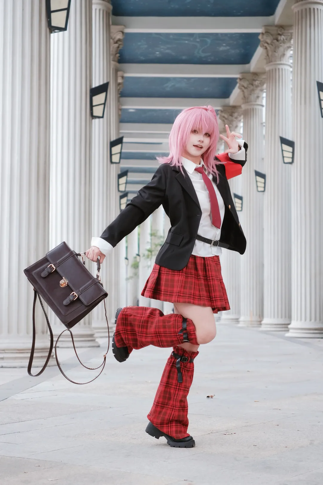 校園風cosplay, 守護甜心, 日奈森亞夢cos, 紅黑格紋制服, 粉紅短髮 - 第11張