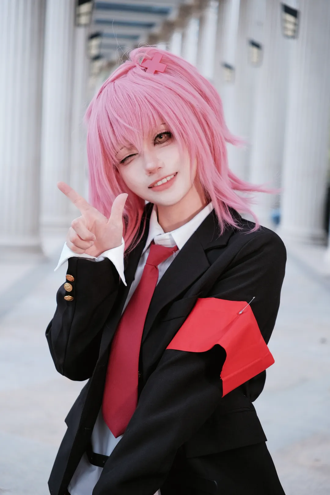 校園風cosplay, 守護甜心, 日奈森亞夢cos, 紅黑格紋制服, 粉紅短髮 - 第4張