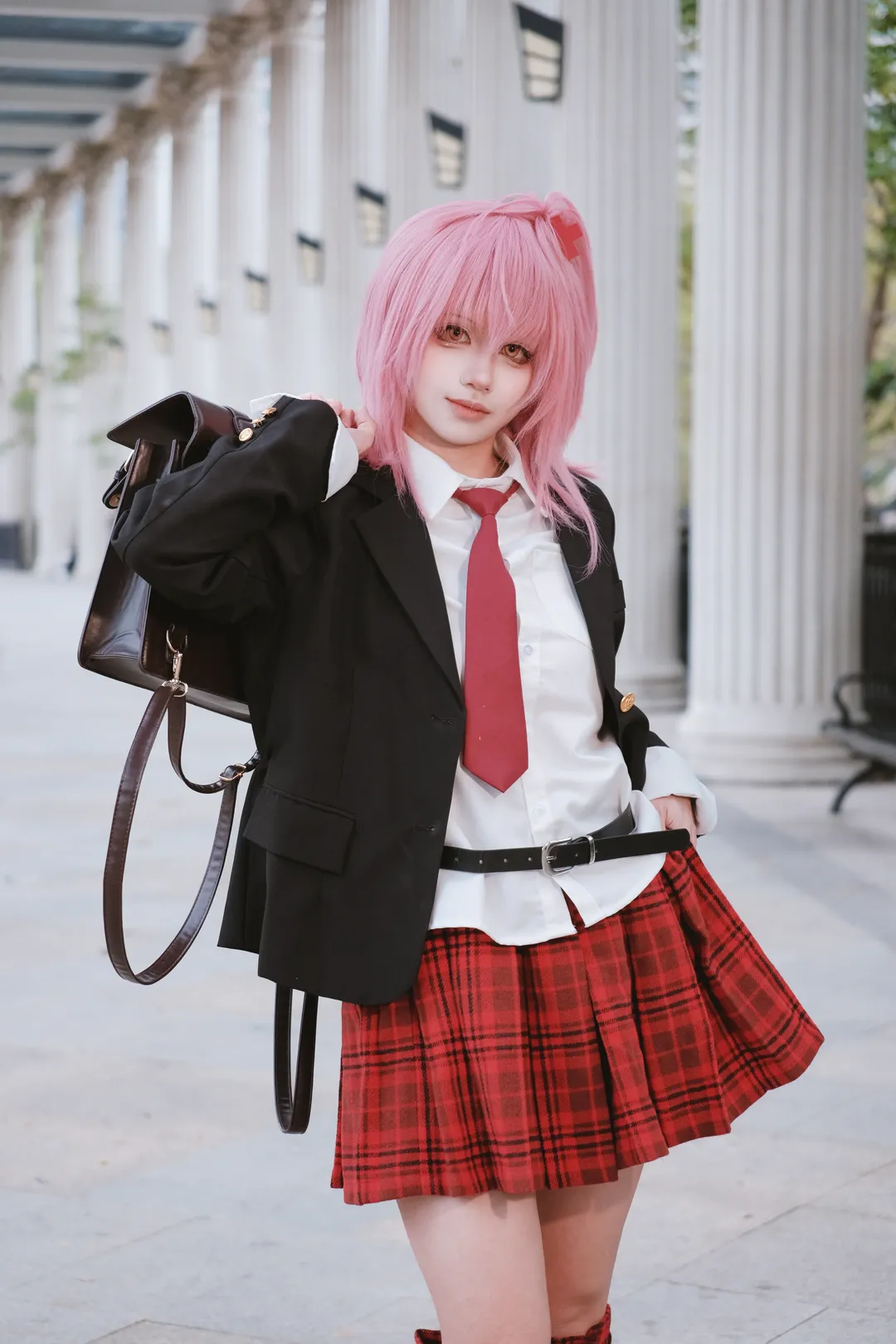 校園風cosplay, 守護甜心, 日奈森亞夢cos, 紅黑格紋制服, 粉紅短髮 - 第5張