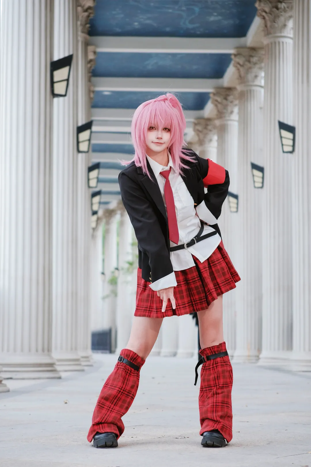 校園風cosplay, 守護甜心, 日奈森亞夢cos, 紅黑格紋制服, 粉紅短髮 - 第6張
