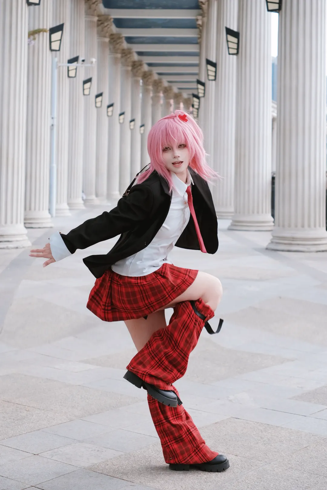 校園風cosplay, 守護甜心, 日奈森亞夢cos, 紅黑格紋制服, 粉紅短髮 - 第7張