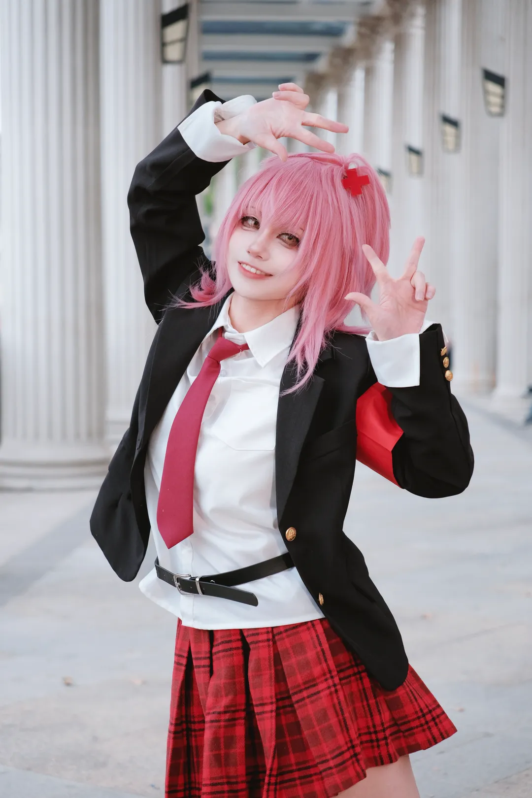 校園風cosplay, 守護甜心, 日奈森亞夢cos, 紅黑格紋制服, 粉紅短髮 - 第8張