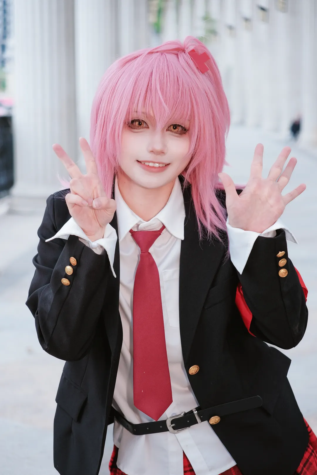 校園風cosplay, 守護甜心, 日奈森亞夢cos, 紅黑格紋制服, 粉紅短髮 - 第9張