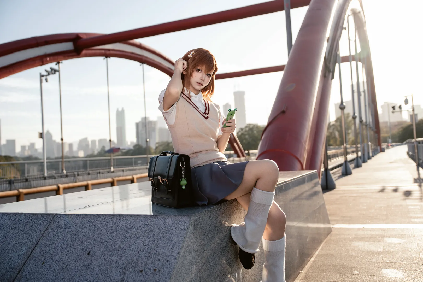 校园制服, 逆光人像, 某科学的超电磁炮, 御坂美琴cos, 城市桥梁外景 - 第7张