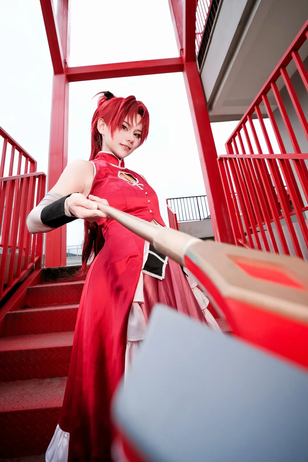 二次元摄影, 魔法少女小圆, cosplay正片, 佐仓杏子cos, 红色假发 - 第2张