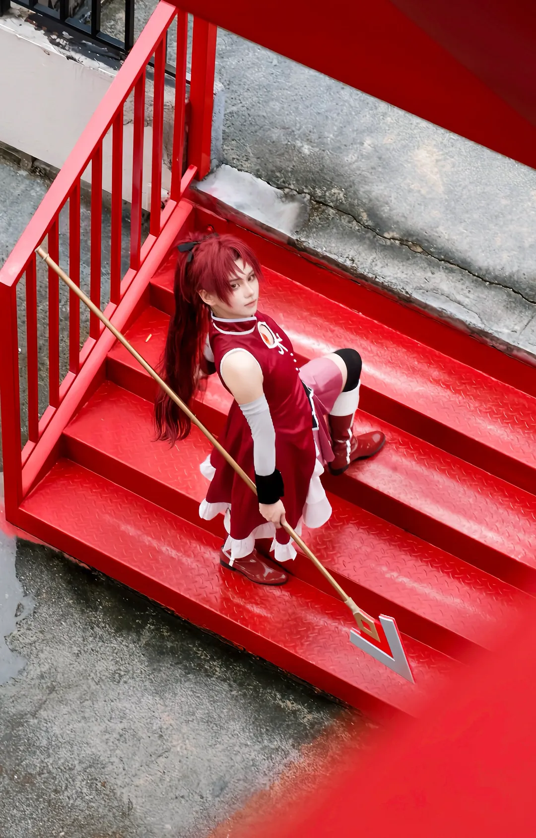 二次元摄影, 魔法少女小圆, cosplay正片, 佐仓杏子cos, 红色假发 - 第4张