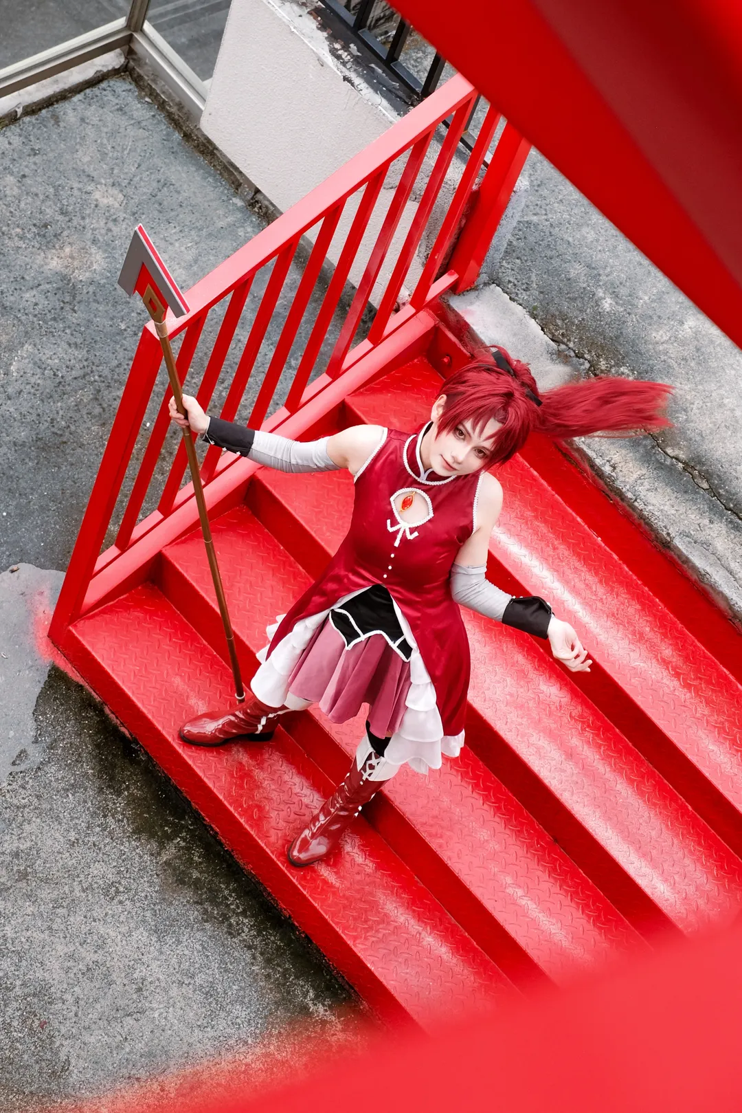 二次元摄影, 魔法少女小圆, cosplay正片, 佐仓杏子cos, 红色假发 - 第5张