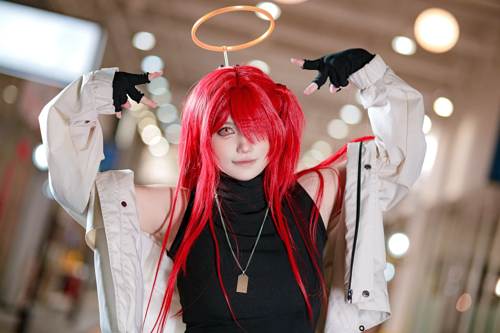 明日方舟, cosplay正片, 红发造型, 夜景街拍, 能天使cos - 第10张