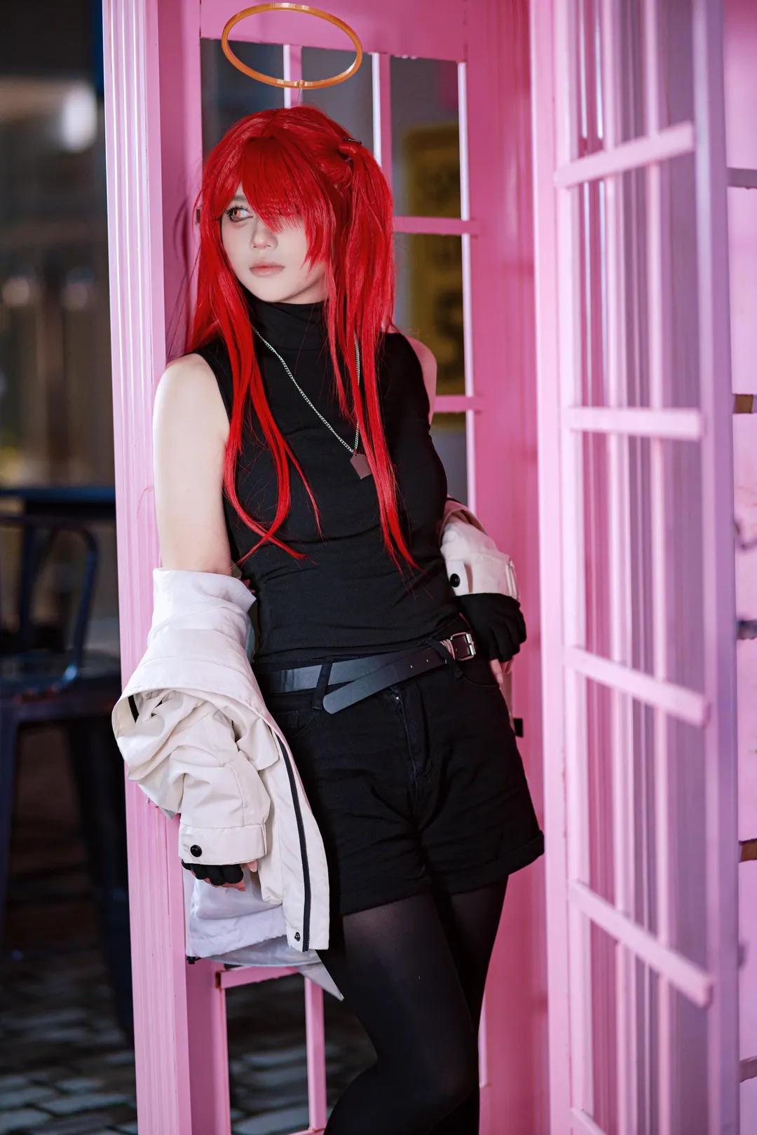 明日方舟, cosplay正片, 红发造型, 夜景街拍, 能天使cos - 第11张