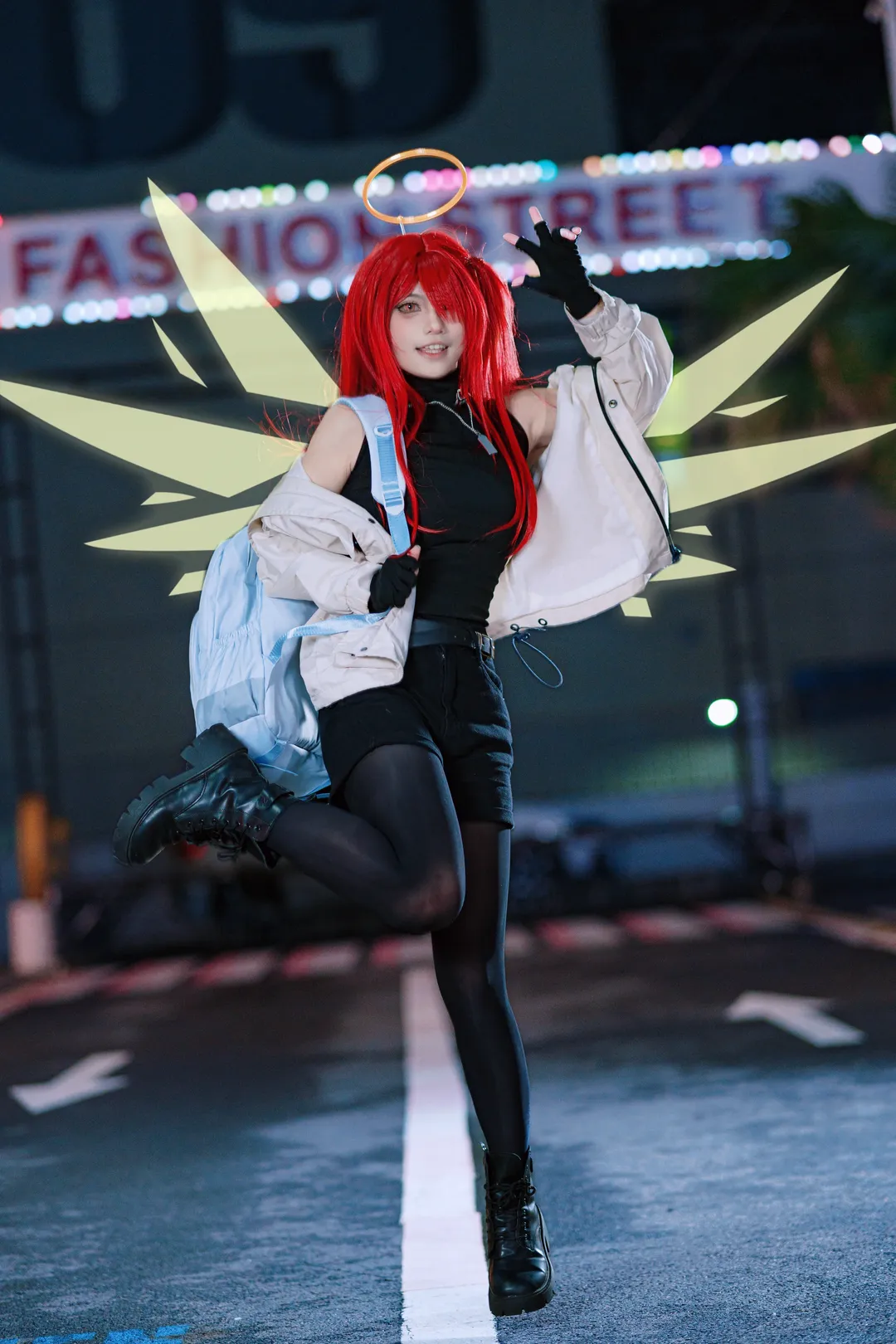 明日方舟, cosplay正片, 红发造型, 夜景街拍, 能天使cos - 第2张
