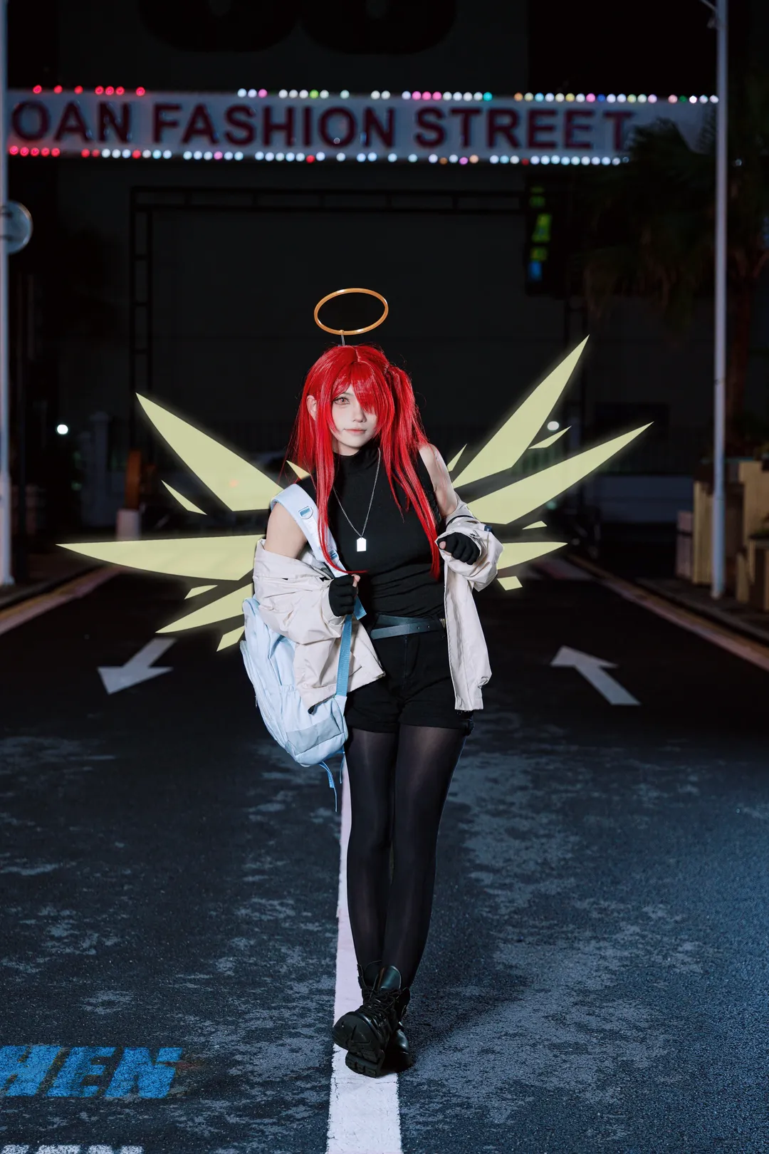 明日方舟, cosplay正片, 红发造型, 夜景街拍, 能天使cos - 第3张