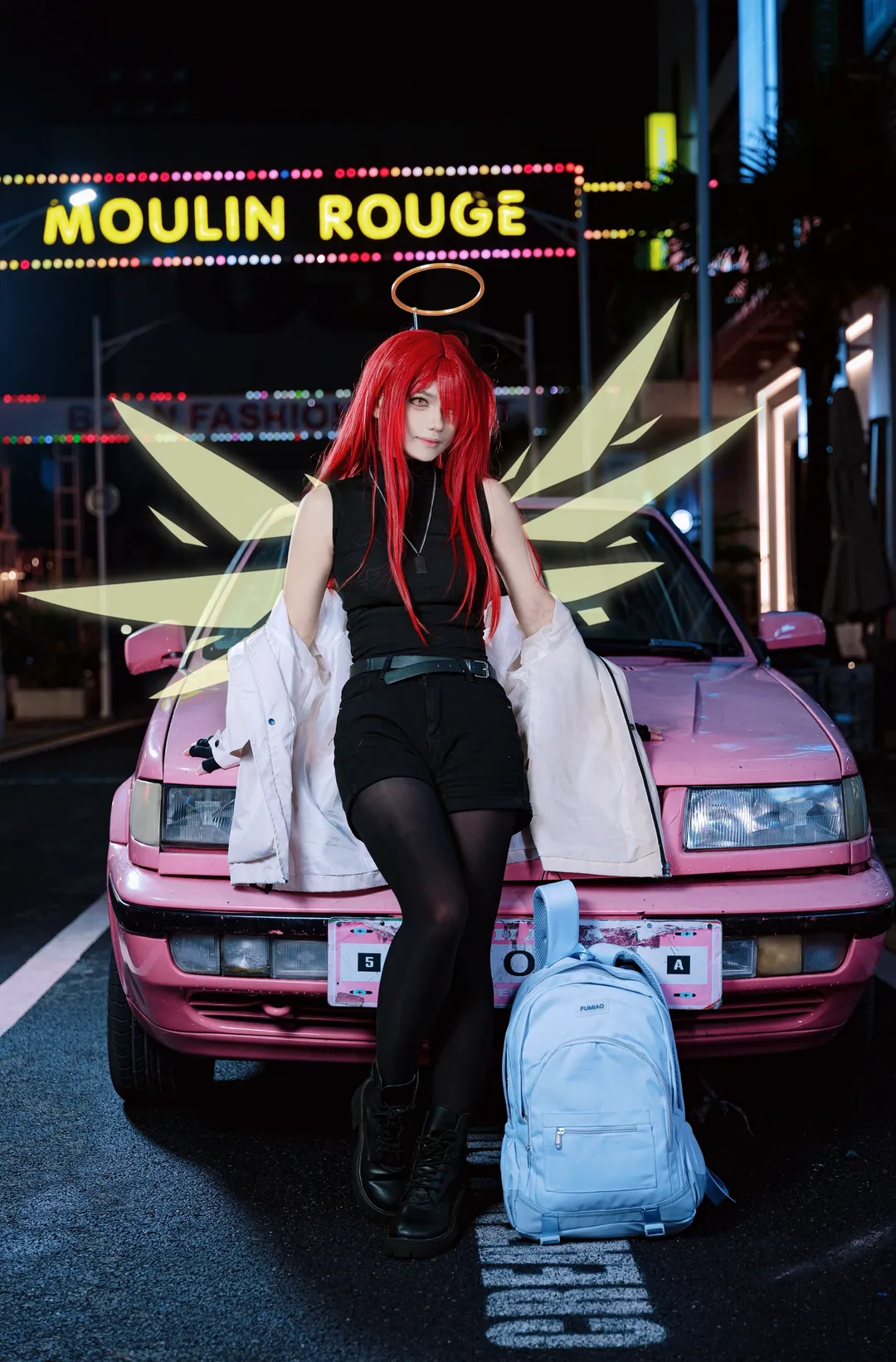 明日方舟, cosplay正片, 红发造型, 夜景街拍, 能天使cos - 第6张