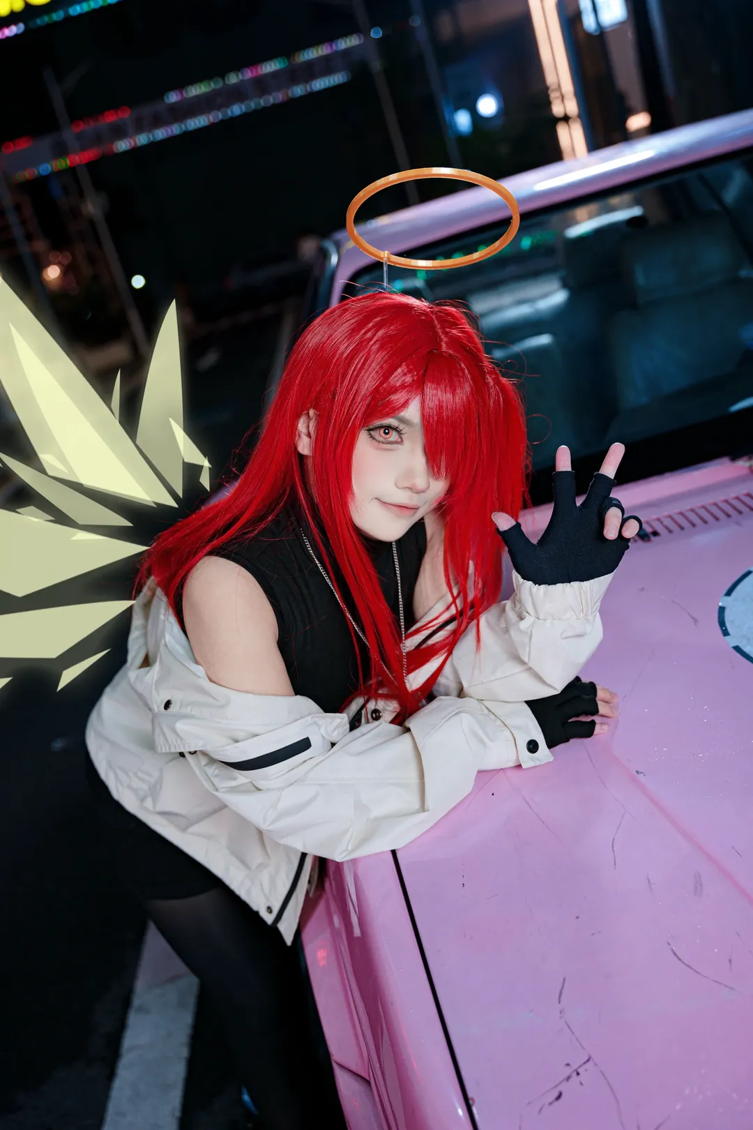 明日方舟, cosplay正片, 红发造型, 夜景街拍, 能天使cos - 第7张
