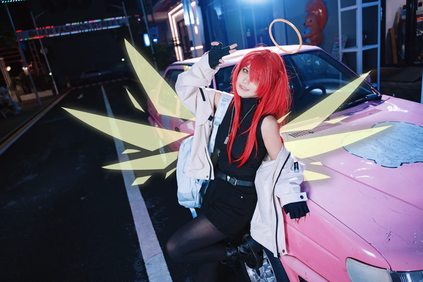 明日方舟, cosplay正片, 红发造型, 夜景街拍, 能天使cos - 第8张