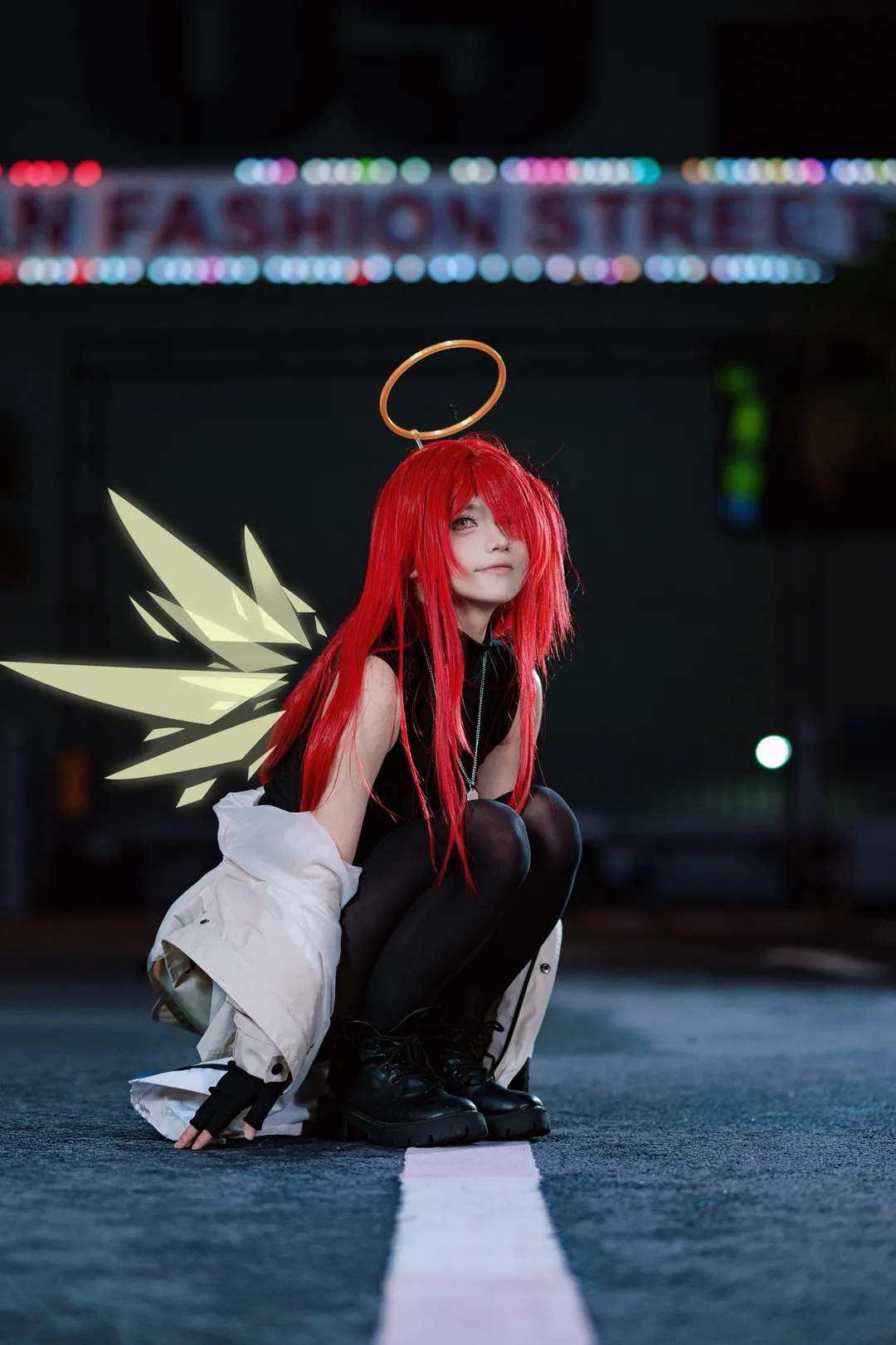 明日方舟, cosplay正片, 红发造型, 夜景街拍, 能天使cos - 第9张