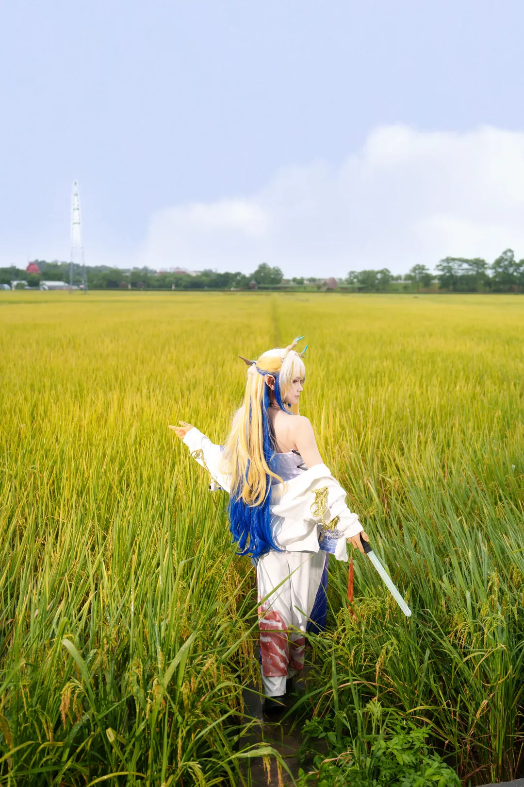 アウトドア撮影, シュウ コスプレ, アークナイツ, 金色の稲田, 収穫テーマ