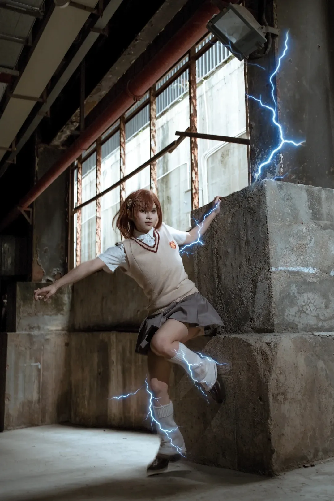 コスプレ, とある科学の超電磁砲, 御坂美琴 コスプレ, 雷のエフェクト, 工業廃墟撮影