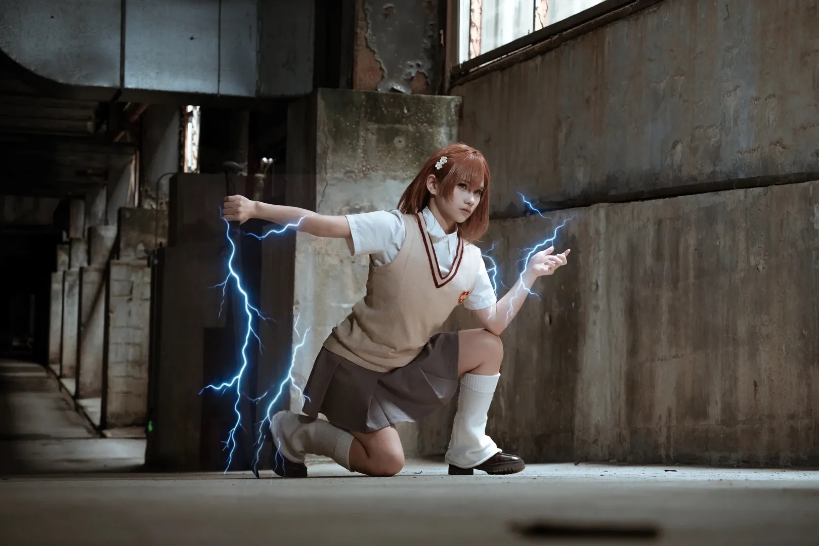 cosplay, 某科学的超电磁炮, 御坂美琴cos, 闪电特效, 工业废墟摄影 - 第6张