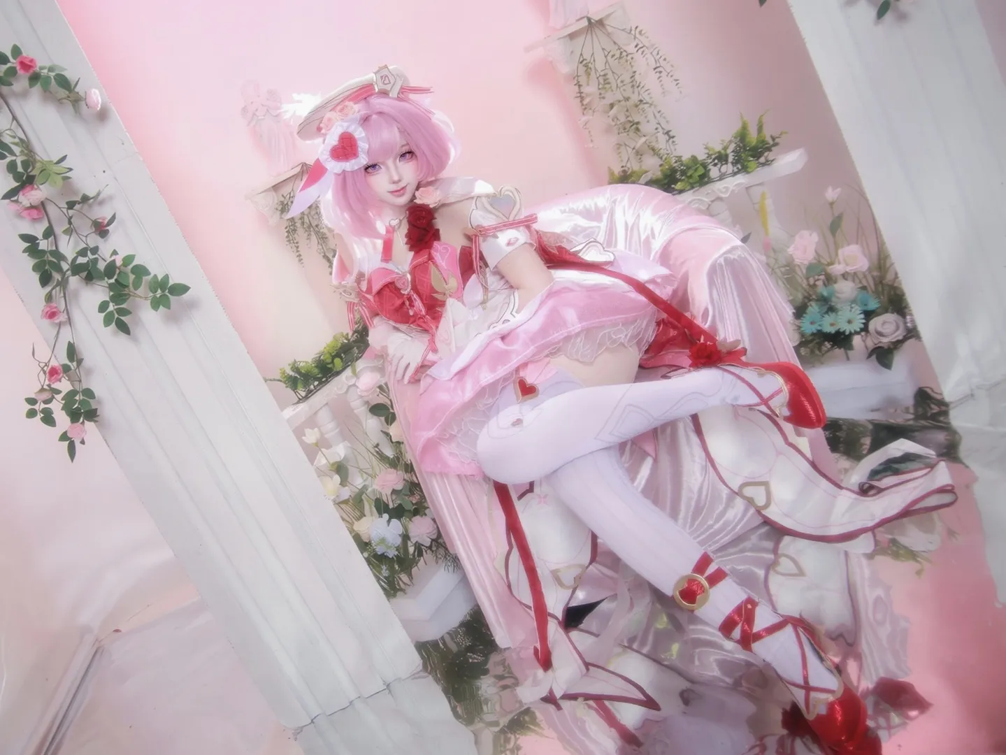 Elysia Cosplay, Honkai Impact 3rd, Love Wish Fairy, Anime-style photo set, Pink-themed cosplay