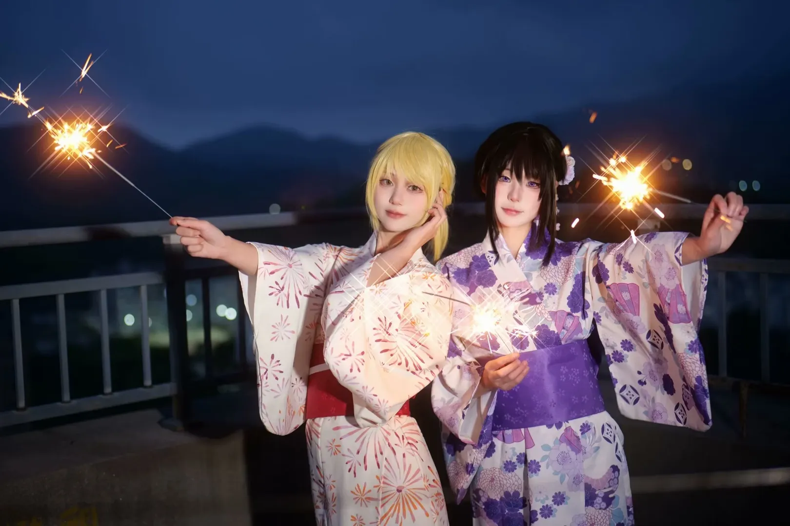 夜景人像, 仙女棒写真, 浴衣cosplay, 夏夜氛围感, 日系和服摄影 - 第2张